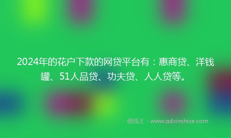 2024年的花户下款的网贷平台有：惠商贷、洋钱罐、51人品贷、功夫贷、人人贷等。