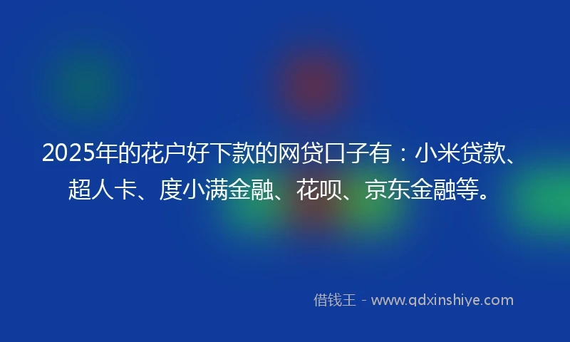 2025年的花户好下款的网贷口子有：小米贷款、超人卡、度小满金融、花呗、京东金融等。