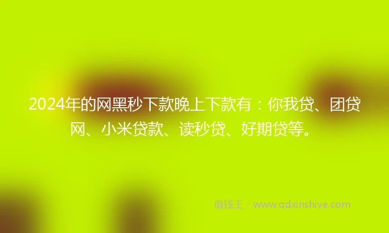 2024年的网黑秒下款晚上下款有：你我贷、团贷网、小米贷款、读秒贷、好期贷等。