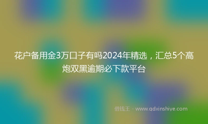 花户备用金3万口子有吗2024年精选，汇总5个高炮双黑逾期必下款平台
