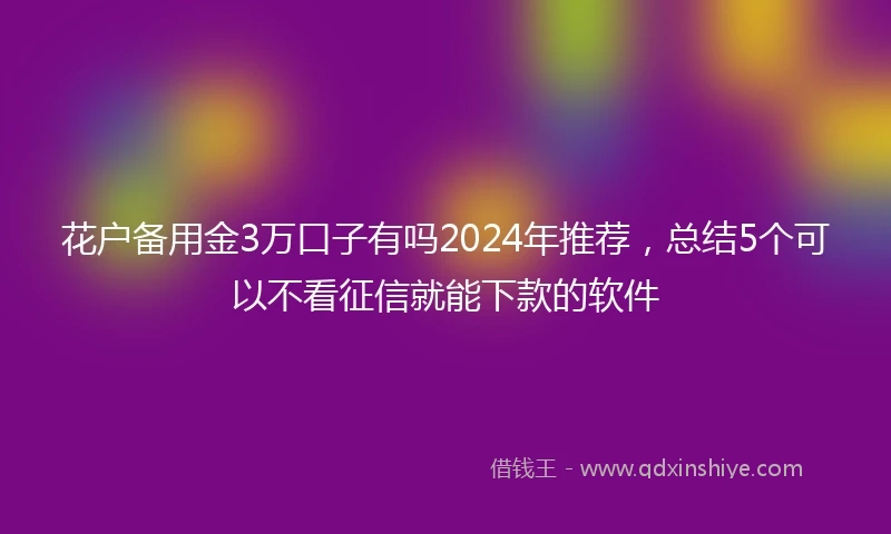 花户备用金3万口子有吗2024年推荐，总结5个可以不看征信就能下款的软件