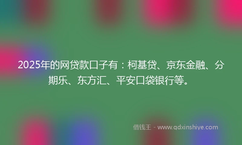 2025年的网贷款口子有：柯基贷、京东金融、分期乐、东方汇、平安口袋银行等。
