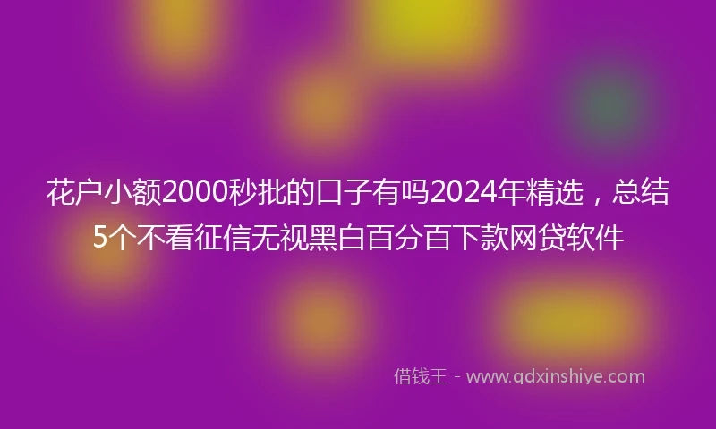 花户小额2000秒批的口子有吗2024年精选，总结5个不看征信无视黑白百分百下款网贷软件