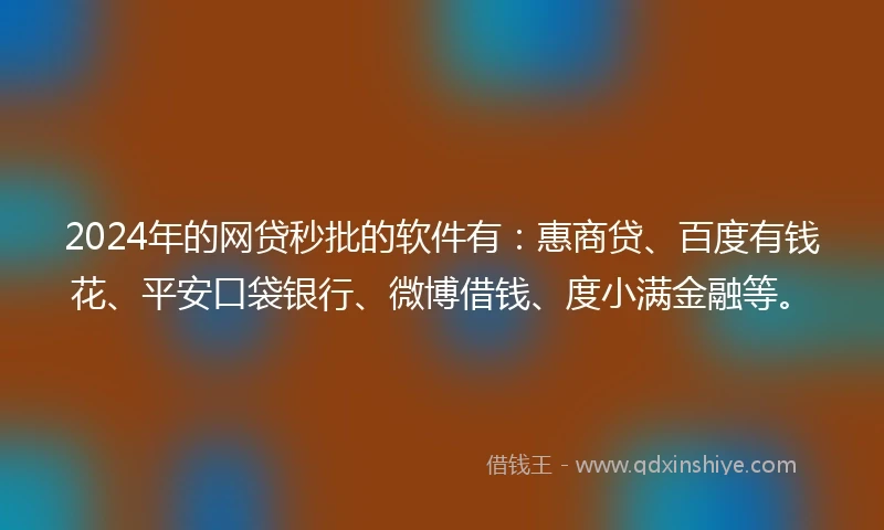2024年的网贷秒批的软件有：惠商贷、百度有钱花、平安口袋银行、微博借钱、度小满金融等。