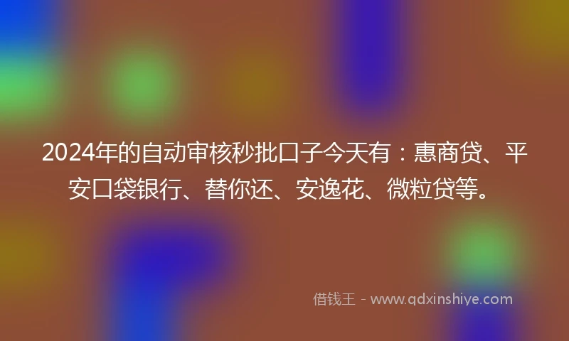 2024年的自动审核秒批口子今天有：惠商贷、平安口袋银行、替你还、安逸花、微粒贷等。