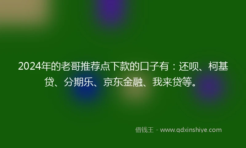 2024年的老哥推荐点下款的口子有：还呗、柯基贷、分期乐、京东金融、我来贷等。
