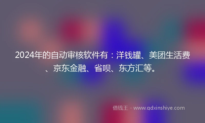2024年的自动审核软件有:洋钱罐、美团生活费、京东金融、省呗、东方汇等。
