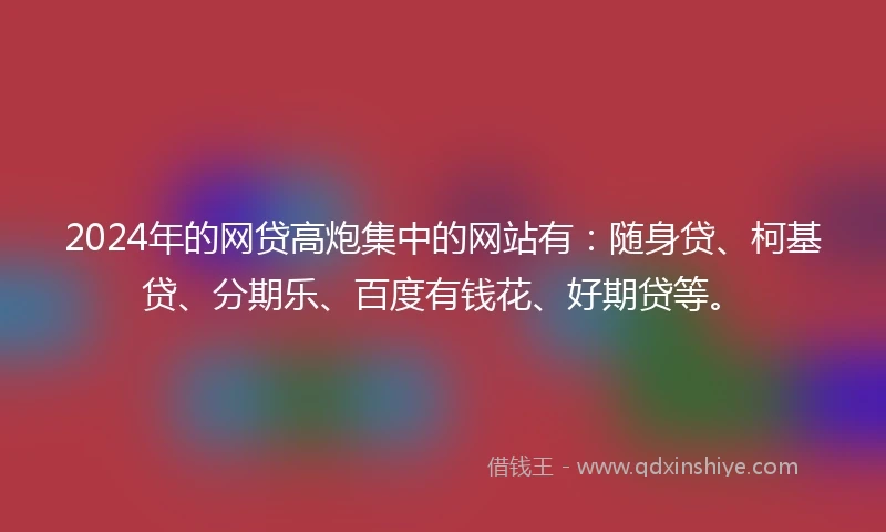 2024年的网贷高炮集中的网站有：随身贷、柯基贷、分期乐、百度有钱花、好期贷等。