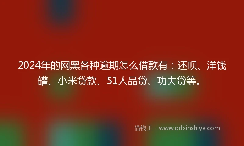 2024年的网黑各种逾期怎么借款有：还呗、洋钱罐、小米贷款、51人品贷、功夫贷等。
