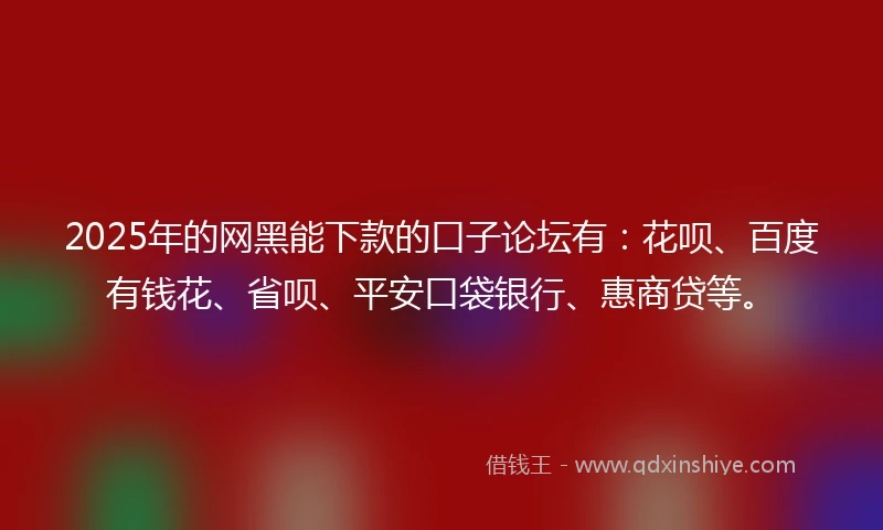 2025年的网黑能下款的口子论坛有：花呗、百度有钱花、省呗、平安口袋银行、惠商贷等。