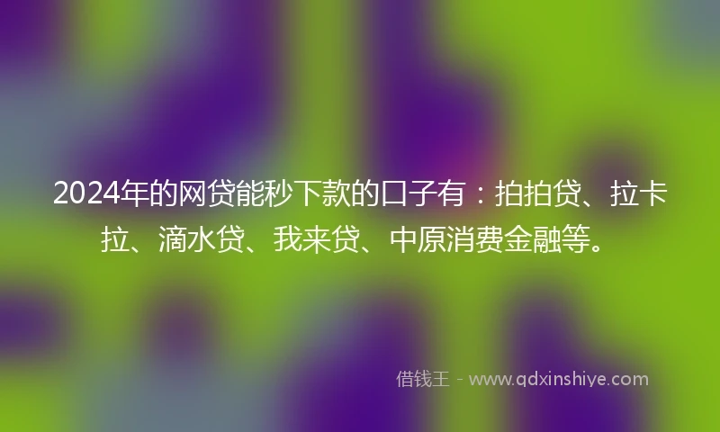 2024年的网贷能秒下款的口子有：拍拍贷、拉卡拉、滴水贷、我来贷、中原消费金融等。