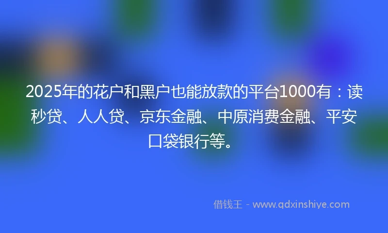 2025年的花户和黑户也能放款的平台1000有：读秒贷、人人贷、京东金融、中原消费金融、平安口袋银行等。