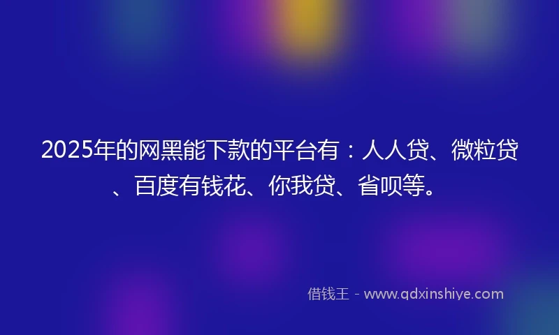 2025年的网黑能下款的平台有：人人贷、微粒贷、百度有钱花、你我贷、省呗等。