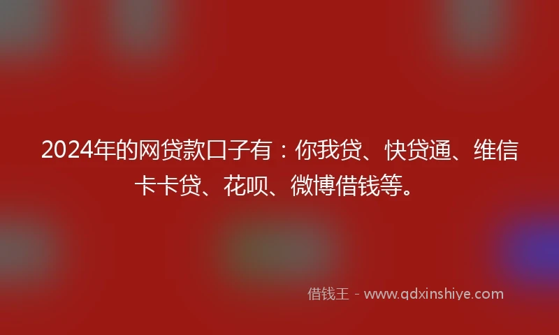2024年的网贷款口子有：你我贷、快贷通、维信卡卡贷、花呗、微博借钱等。