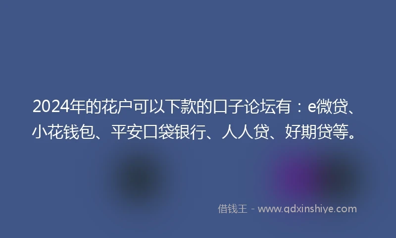 2024年的花户可以下款的口子论坛有：e微贷、小花钱包、平安口袋银行、人人贷、好期贷等。