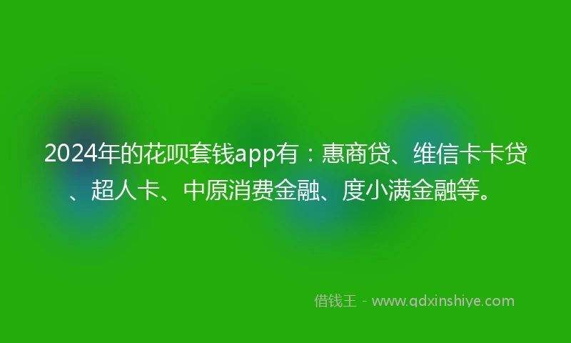 2024年的花呗套钱app有：惠商贷、维信卡卡贷、超人卡、中原消费金融、度小满金融等。