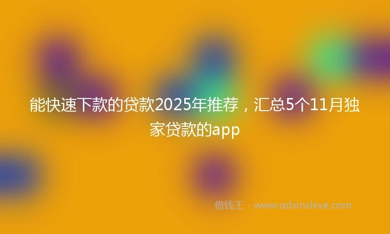 能快速下款的贷款2025年推荐，汇总5个11月独家贷款的app