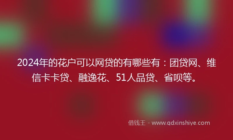2024年的花户可以网贷的有哪些有：团贷网、维信卡卡贷、融逸花、51人品贷、省呗等。