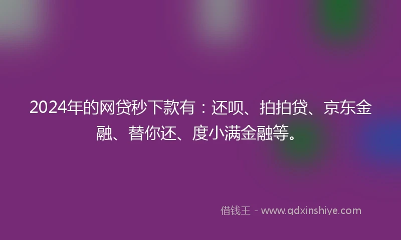 2024年的网贷秒下款有：还呗、拍拍贷、京东金融、替你还、度小满金融等。