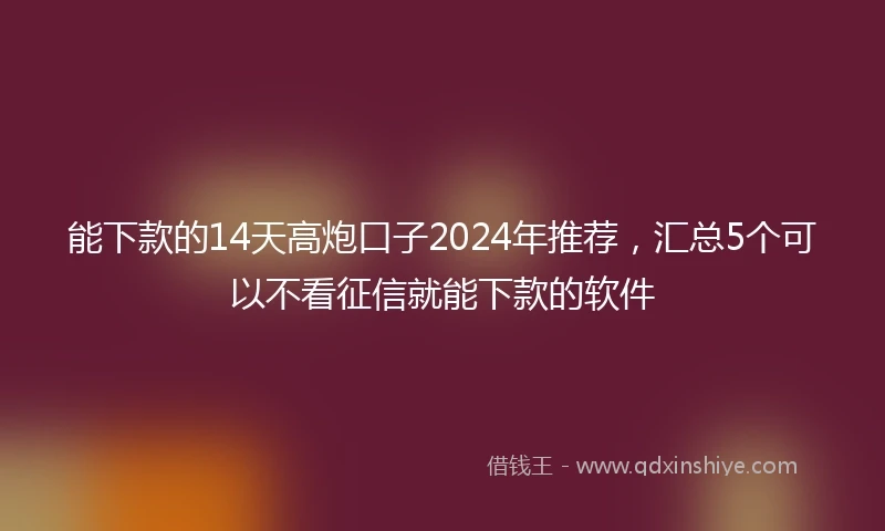 能下款的14天高炮口子2024年推荐，汇总5个可以不看征信就能下款的软件