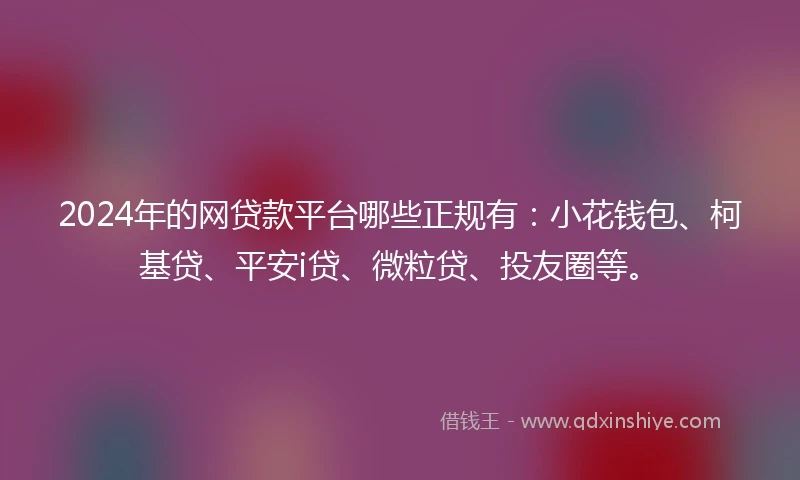 2024年的网贷款平台哪些正规有：小花钱包、柯基贷、平安i贷、微粒贷、投友圈等。