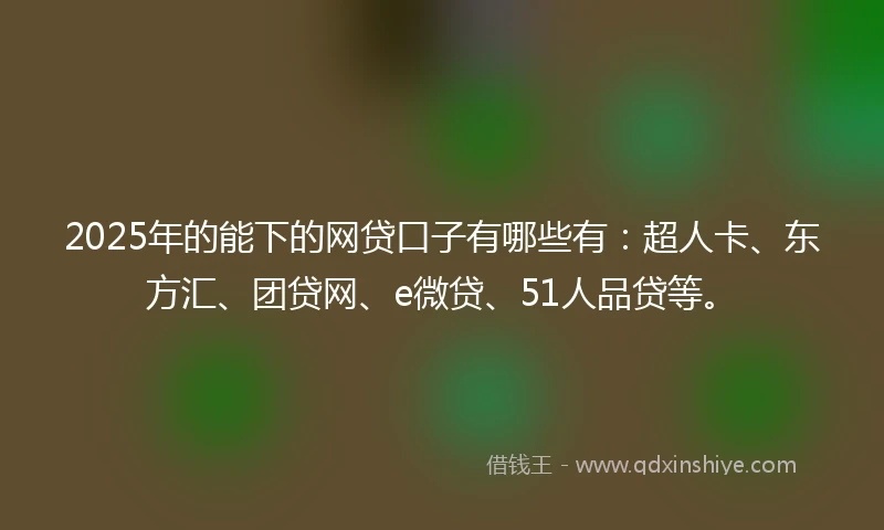 2025年的能下的网贷口子有哪些有：超人卡、东方汇、团贷网、e微贷、51人品贷等。