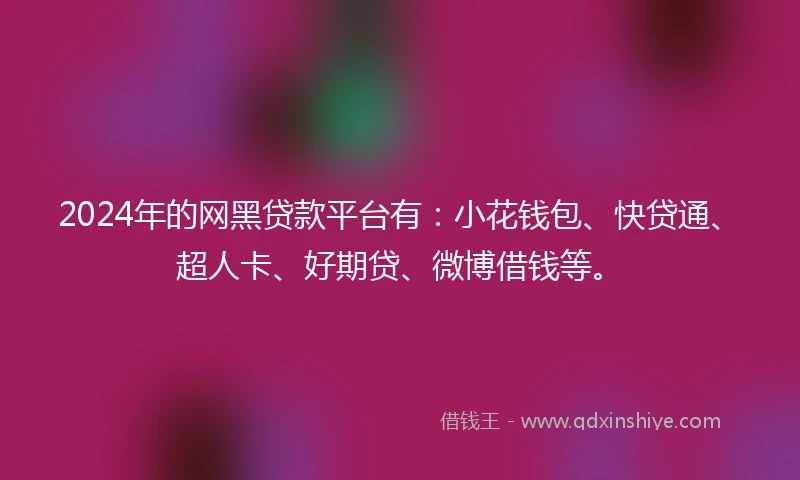 2024年的网黑贷款平台有:小花钱包、快贷通、超人卡、好期贷、微博借钱等。