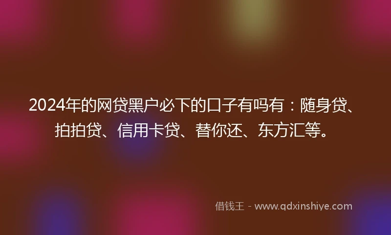 2024年的网贷黑户必下的口子有吗有：随身贷、拍拍贷、信用卡贷、替你还、东方汇等。