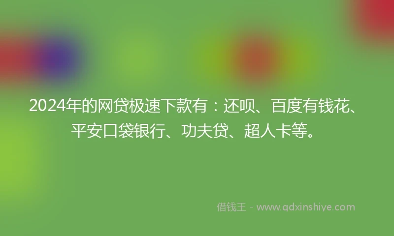 2024年的网贷极速下款有：还呗、百度有钱花、平安口袋银行、功夫贷、超人卡等。
