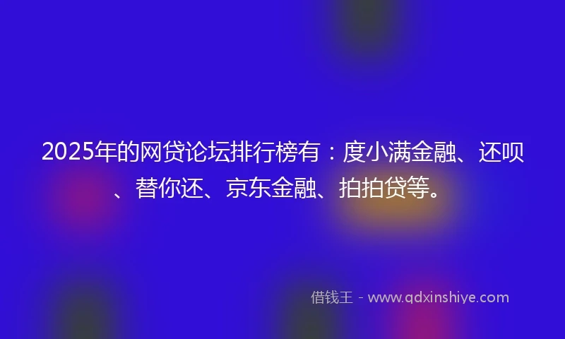2025年的网贷论坛排行榜有：度小满金融、还呗、替你还、京东金融、拍拍贷等。
