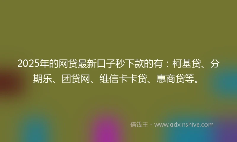2025年的网贷最新口子秒下款的有：柯基贷、分期乐、团贷网、维信卡卡贷、惠商贷等。