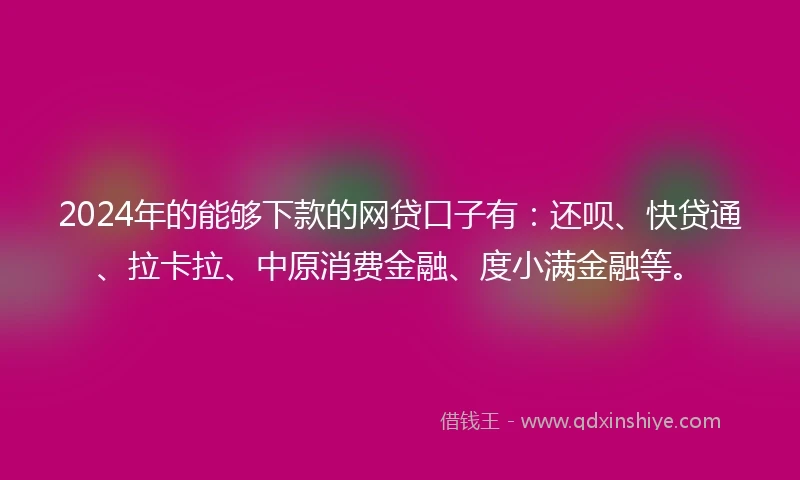2024年的能够下款的网贷口子有：还呗、快贷通、拉卡拉、中原消费金融、度小满金融等。