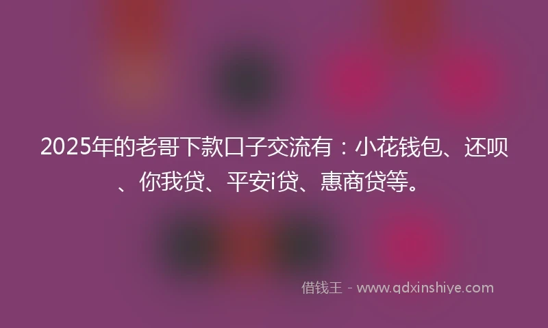 2025年的老哥下款口子交流有：小花钱包、还呗、你我贷、平安i贷、惠商贷等。