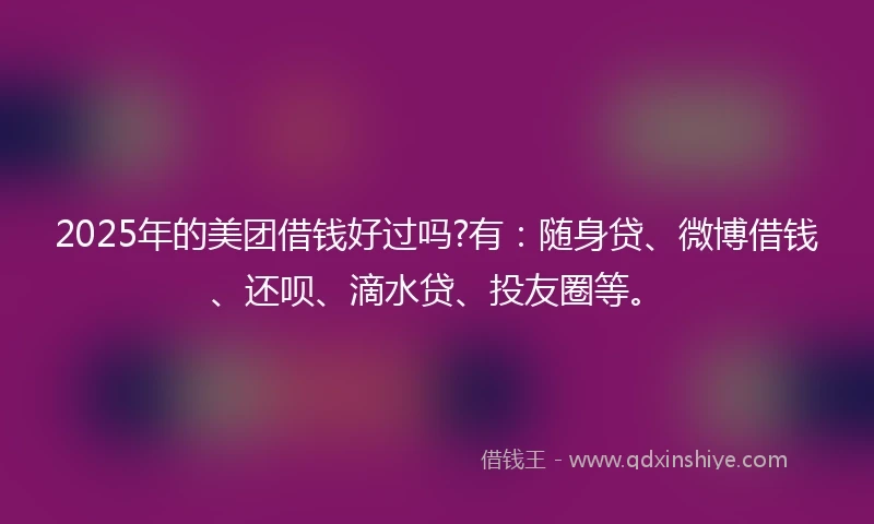 2025年的美团借钱好过吗?有：随身贷、微博借钱、还呗、滴水贷、投友圈等。