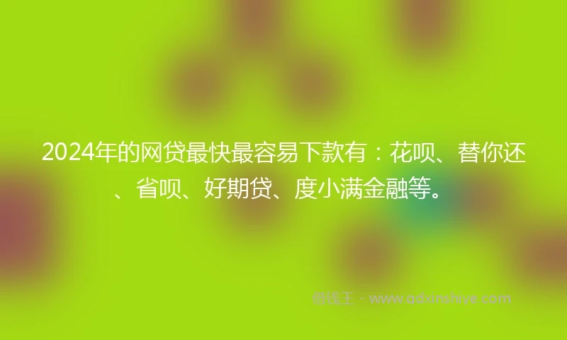 2024年的网贷最快最容易下款有：花呗、替你还、省呗、好期贷、度小满金融等。