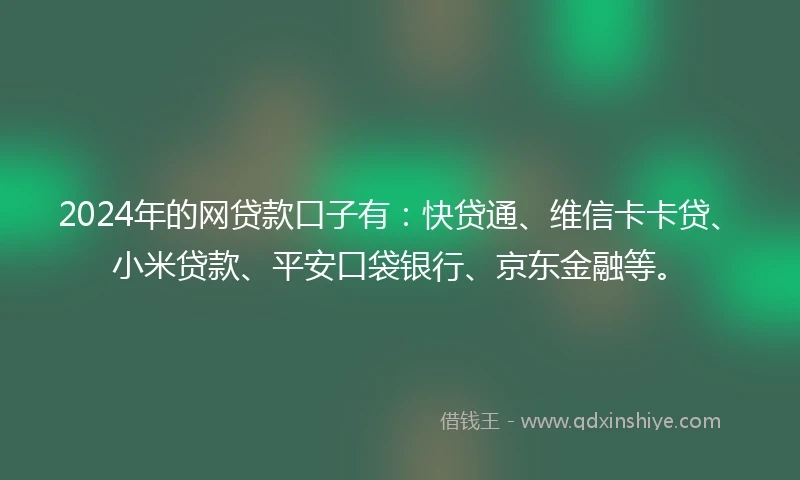 2024年的网贷款口子有：快贷通、维信卡卡贷、小米贷款、平安口袋银行、京东金融等。