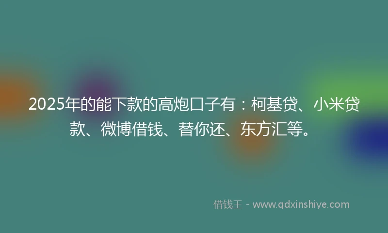 2025年的能下款的高炮口子有：柯基贷、小米贷款、微博借钱、替你还、东方汇等。