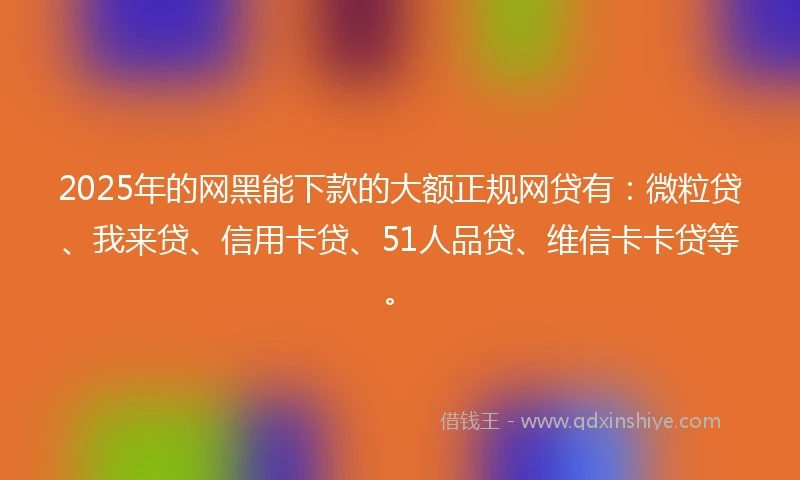 2025年的网黑能下款的大额正规网贷有：微粒贷、我来贷、信用卡贷、51人品贷、维信卡卡贷等。