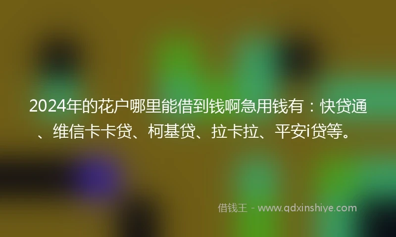 2024年的花户哪里能借到钱啊急用钱有：快贷通、维信卡卡贷、柯基贷、拉卡拉、平安i贷等。