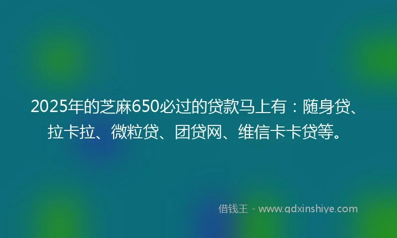 2025年的芝麻650必过的贷款马上有：随身贷、拉卡拉、微粒贷、团贷网、维信卡卡贷等。