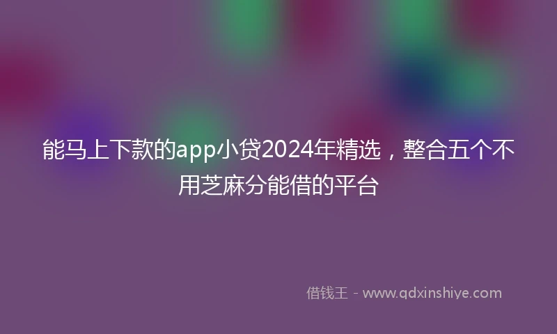 能马上下款的app小贷2024年精选，整合五个不用芝麻分能借的平台