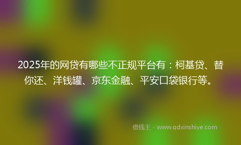 2025年的网贷有哪些不正规平台有：柯基贷、替你还、洋钱罐、京东金融、平安口袋银行等。