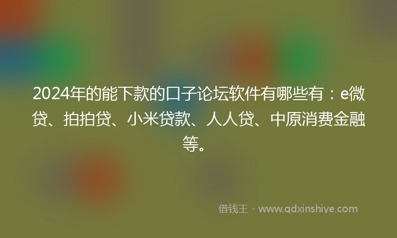 2024年的能下款的口子论坛软件有哪些有：e微贷、拍拍贷、小米贷款、人人贷、中原消费金融等。