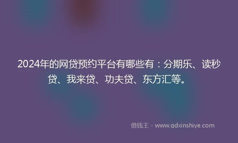 2024年的网贷预约平台有哪些有：分期乐、读秒贷、我来贷、功夫贷、东方汇等。