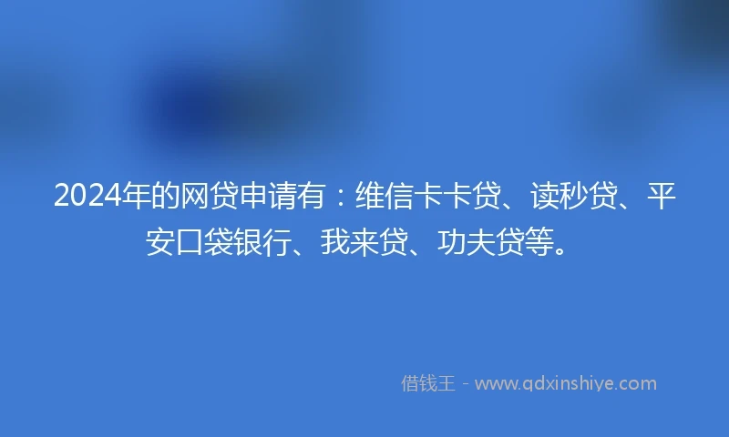2024年的网贷申请有：维信卡卡贷、读秒贷、平安口袋银行、我来贷、功夫贷等。