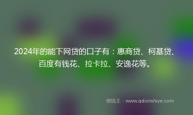 2024年的能下网贷的口子有：惠商贷、柯基贷、百度有钱花、拉卡拉、安逸花等。
