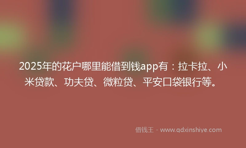 2025年的花户哪里能借到钱app有：拉卡拉、小米贷款、功夫贷、微粒贷、平安口袋银行等。