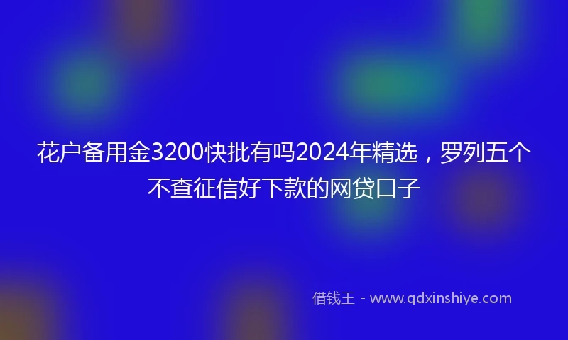 花户备用金3200快批有吗2024年精选，罗列五个不查征信好下款的网贷口子