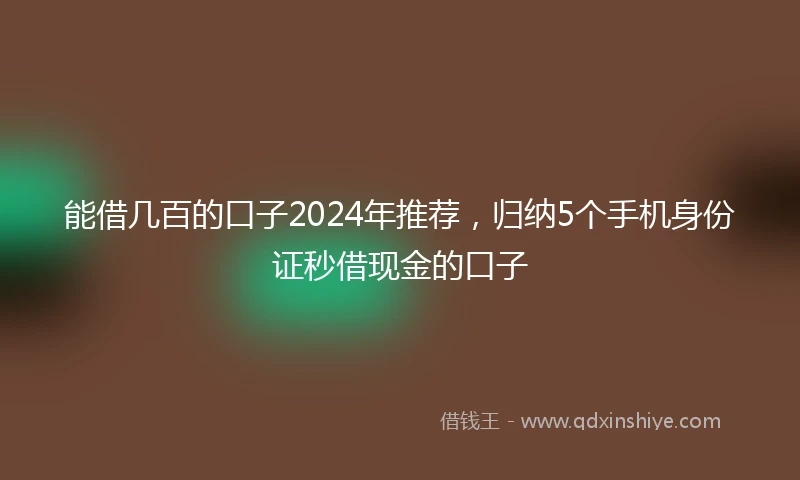 能借几百的口子2024年推荐，归纳5个手机身份证秒借现金的口子