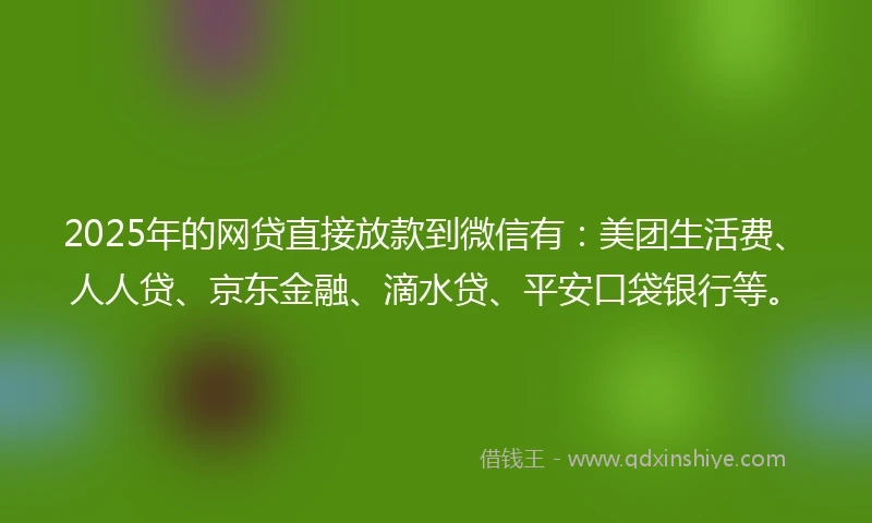 2025年的网贷直接放款到微信有：美团生活费、人人贷、京东金融、滴水贷、平安口袋银行等。